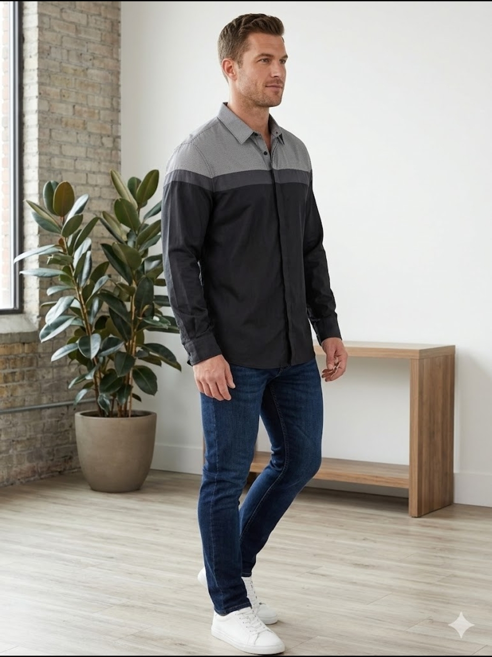 GUESS Men's Slim Fit Colorblock Button-Up Shirt  XXL